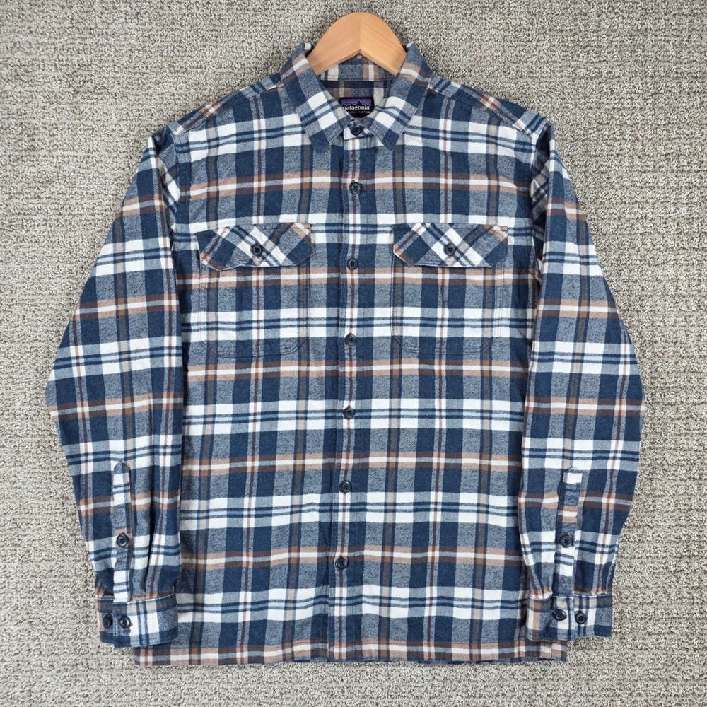 Patagonia Organic Cotton Fjord Flannel Shirt Mens Medium Blue Plaid Long Sleeve